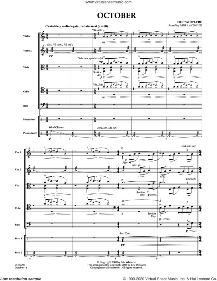 October (arr. Paul Lavender) (COMPLETE) sheet music for orchestra by Paul Lavender and Eric Whitacre, intermediate skill level