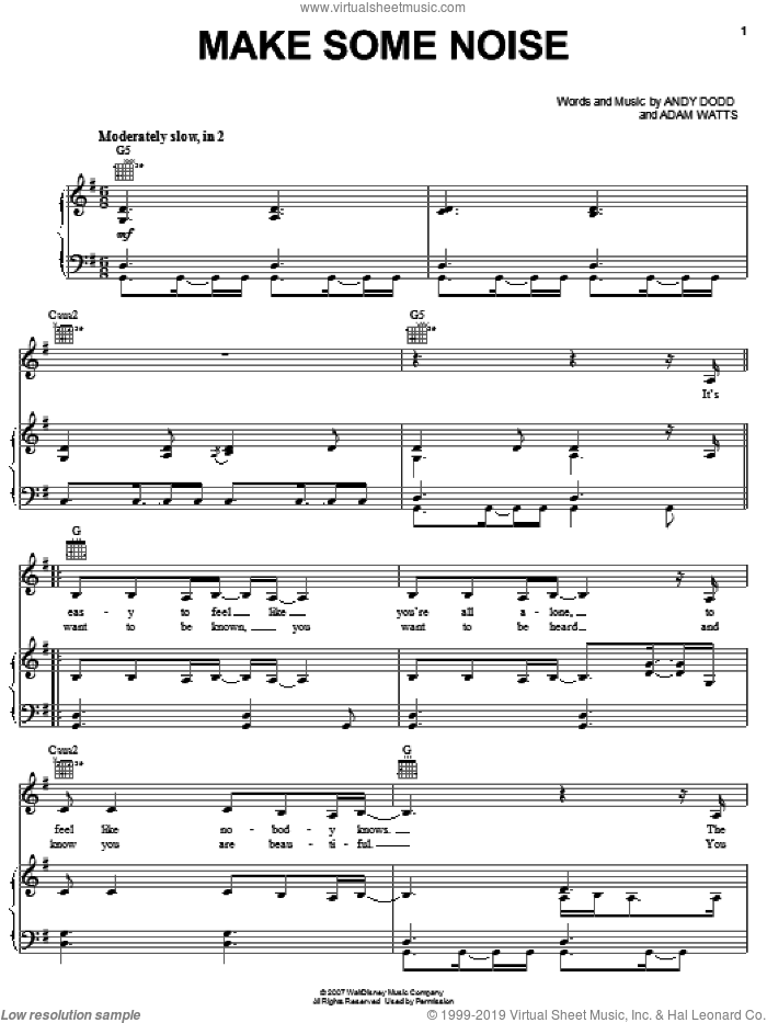 Make Some Noise sheet music for voice, piano or guitar by Hannah Montana, Miley Cyrus, Adam Watts and Andy Dodd, intermediate skill level