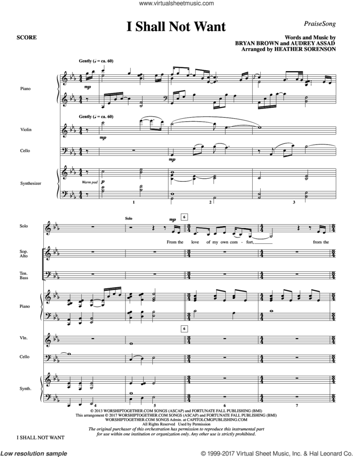I Shall Not Want (COMPLETE) sheet music for orchestra/band by Heather Sorenson, Audrey Assad and Bryan Brown, intermediate skill level