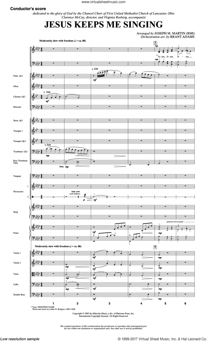 Jesus Keeps Me Singing (COMPLETE) sheet music for orchestra/band by Joseph M. Martin and Luther Bridges, intermediate skill level