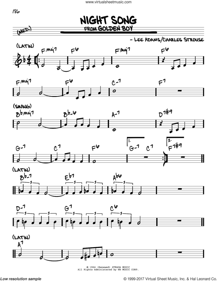 Night Song sheet music for voice and other instruments (real book) by Charles Strouse and Lee Adams, intermediate skill level