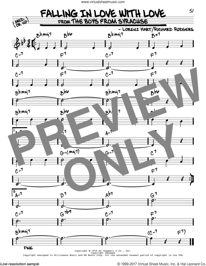 Falling In Love With Love sheet music for voice and other instruments (real book) by Rodgers & Hart, Lorenz Hart and Richard Rodgers, intermediate skill level
