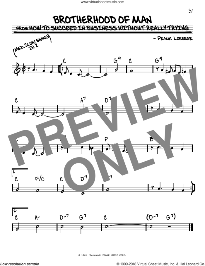Brotherhood Of Man sheet music for voice and other instruments (real book) by Frank Loesser, intermediate skill level