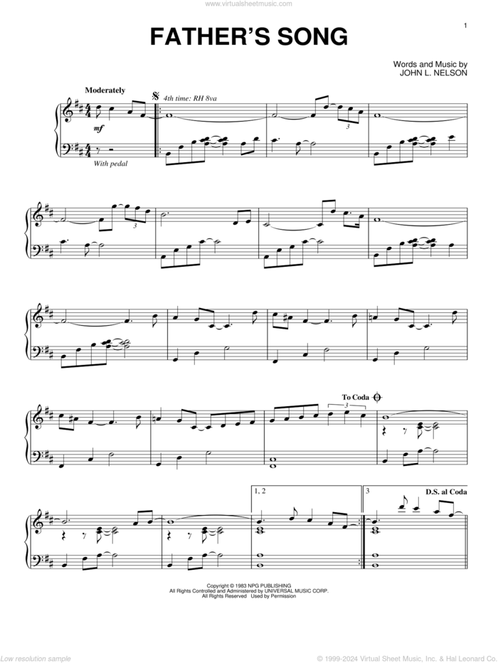 Father's Song sheet music for piano solo by Prince and John L. Nelson, intermediate skill level