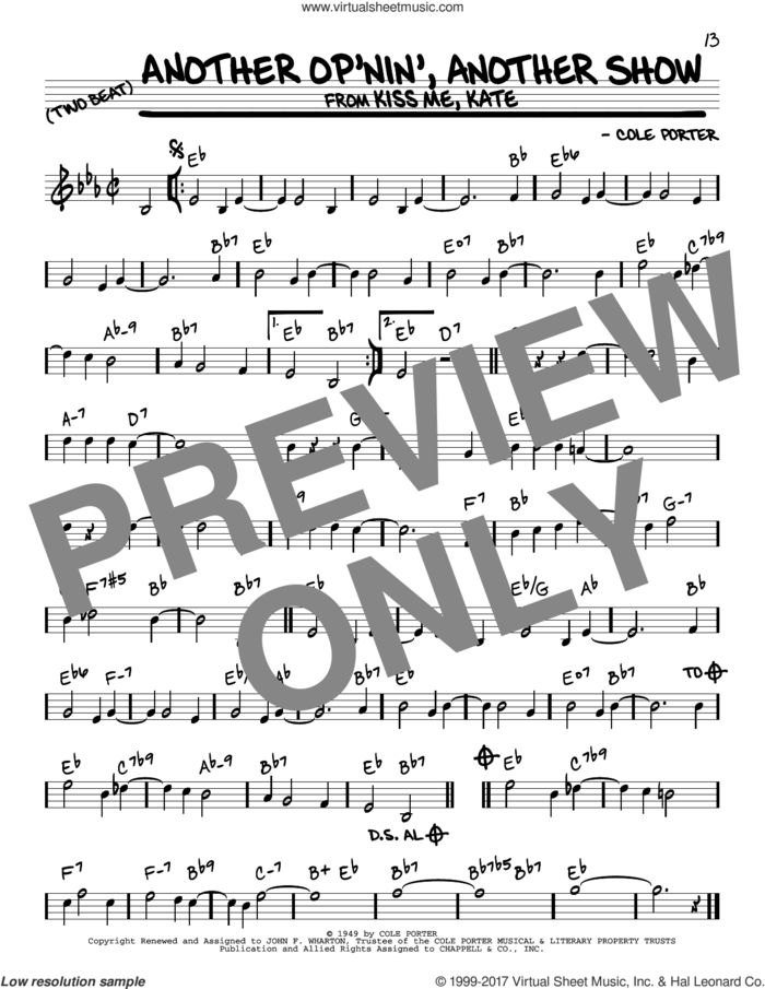 Another Op'nin', Another Show (from Kiss Me, Kate) sheet music for voice and other instruments (real book) by Cole Porter, intermediate skill level