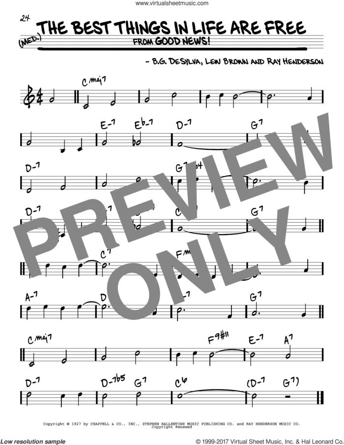 The Best Things In Life Are Free sheet music for voice and other instruments (real book) by Ray Henderson, Buddy DeSylva and Lew Brown, intermediate skill level