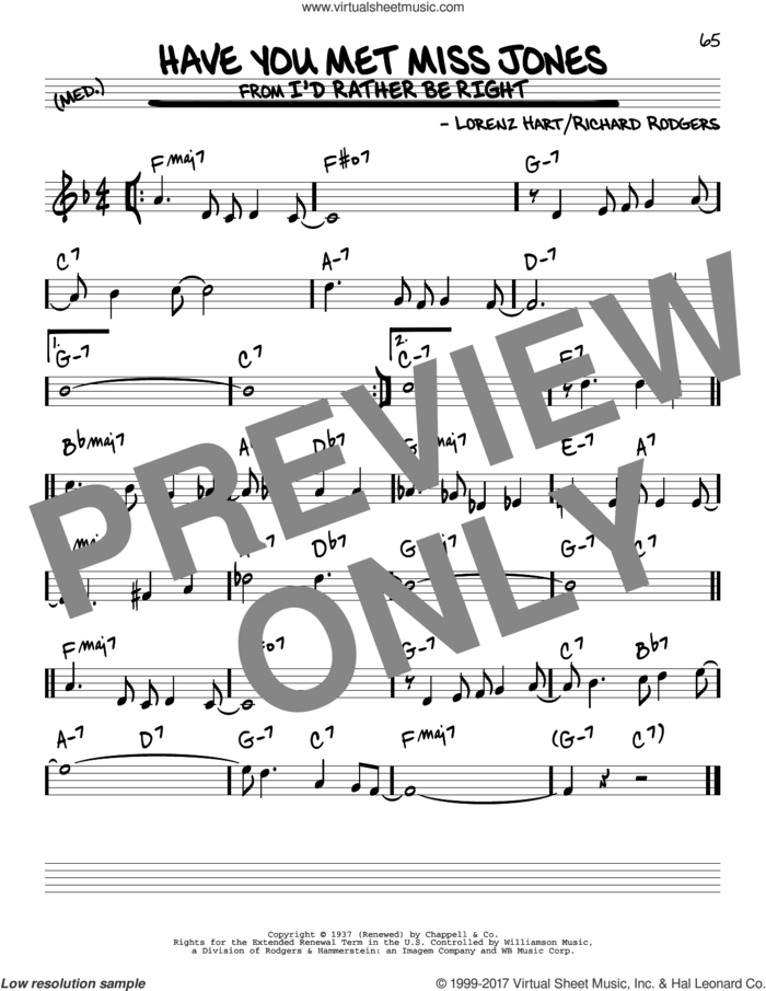 Have You Met Miss Jones? sheet music for voice and other instruments (real book) by Rodgers & Hart, Lorenz Hart and Richard Rodgers, intermediate skill level