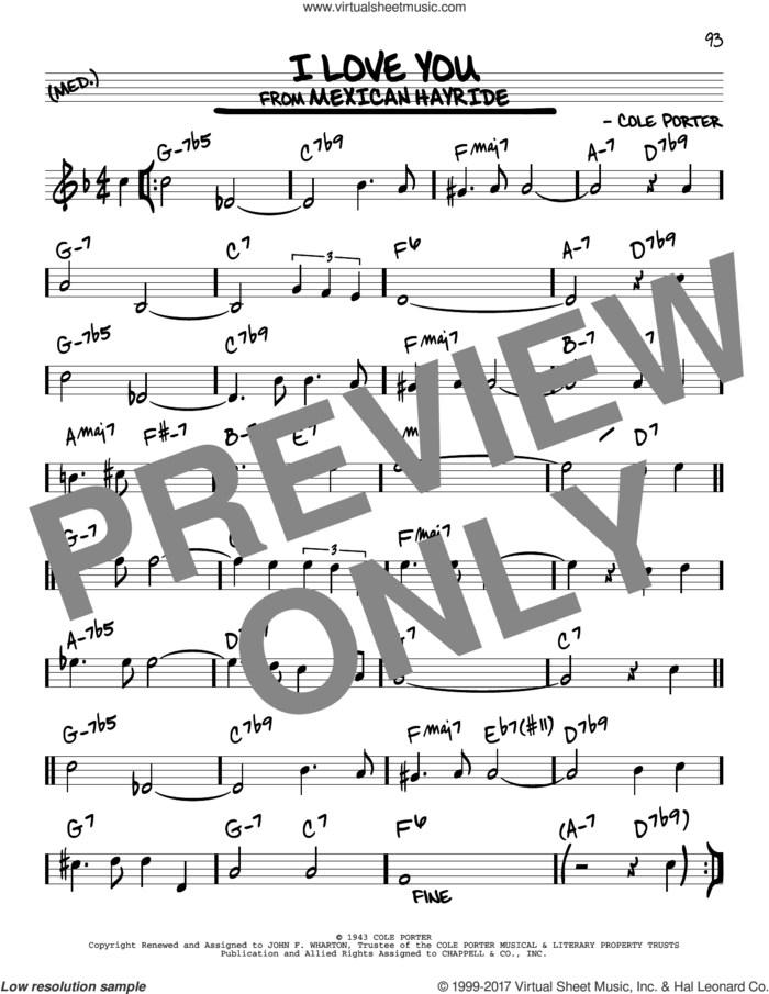 I Love You sheet music for voice and other instruments (real book) by Cole Porter, intermediate skill level