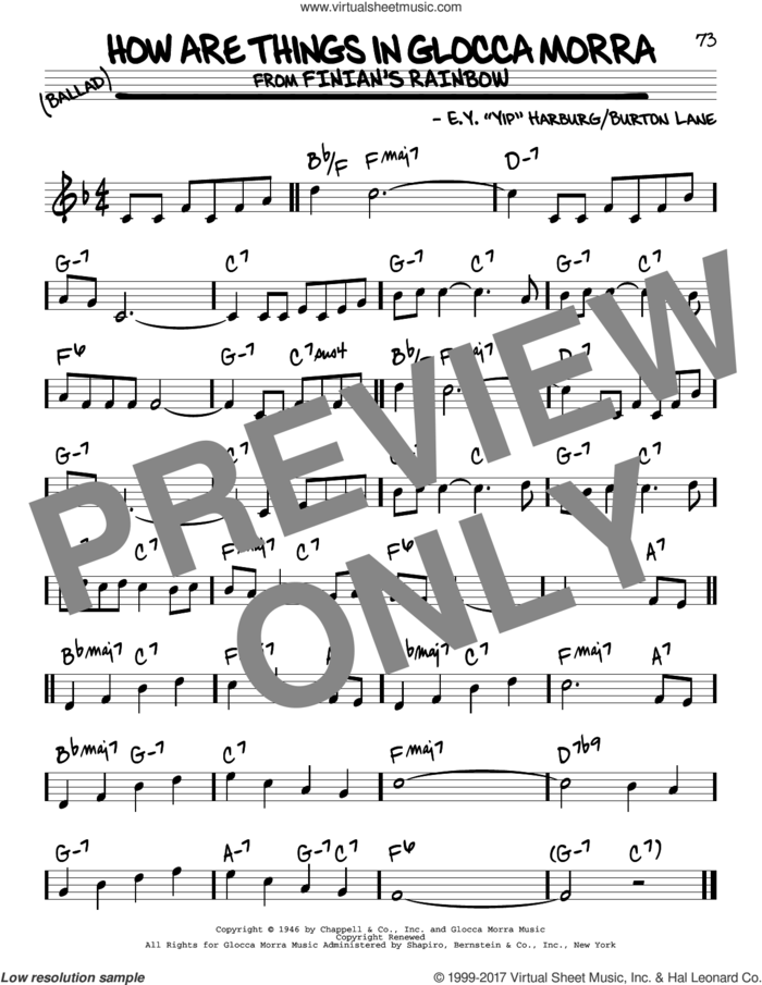 How Are Things In Glocca Morra sheet music for voice and other instruments (real book) by E.Y. Harburg, Tommy Dorsey and Burton Lane, intermediate skill level