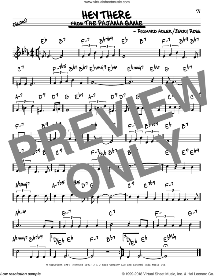 Hey There sheet music for voice and other instruments (real book) by Richard Adler and Jerry Ross, intermediate skill level