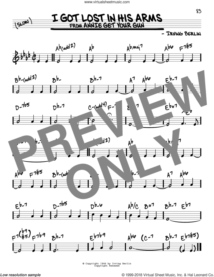 I Got Lost In His Arms sheet music for voice and other instruments (real book) by Irving Berlin, intermediate skill level
