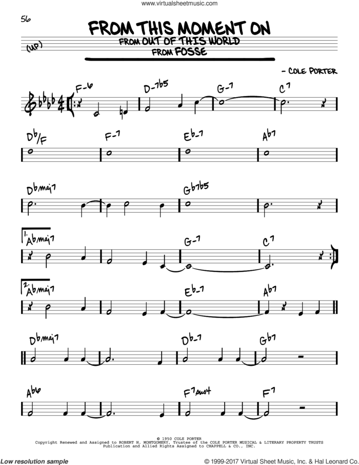From This Moment On (from Kiss Me, Kate) sheet music for voice and other instruments (real book) by Cole Porter, intermediate skill level