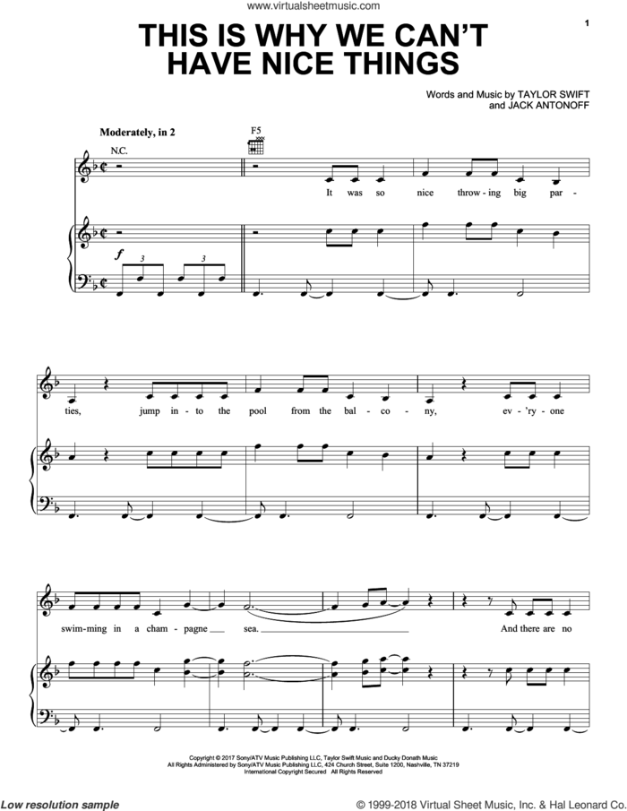 This Is Why We Can't Have Nice Things sheet music for voice, piano or guitar by Taylor Swift and Jack Antonoff, intermediate skill level
