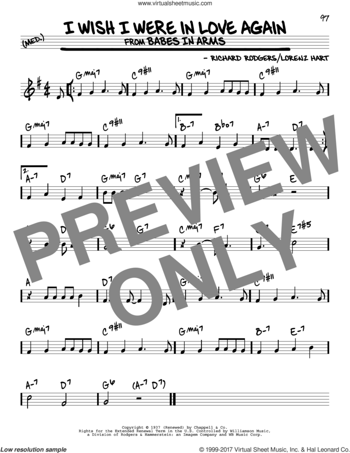 I Wish I Were In Love Again sheet music for voice and other instruments (real book) by Rodgers & Hart, Lorenz Hart and Richard Rodgers, intermediate skill level