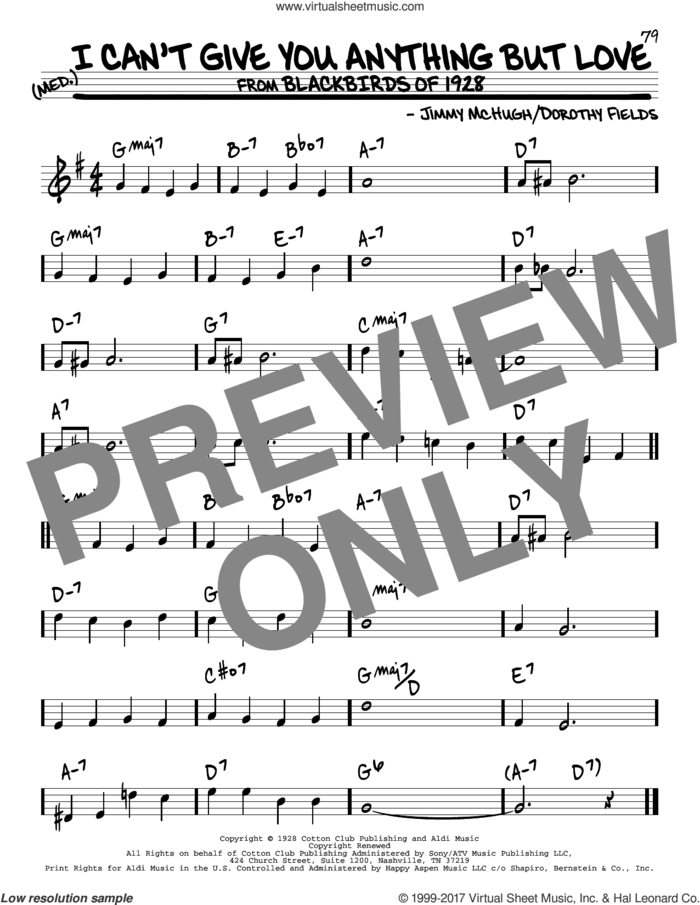I Can't Give You Anything But Love sheet music for voice and other instruments (real book) by Dorothy Fields and Jimmy McHugh, intermediate skill level