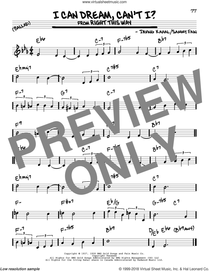 I Can Dream, Can't I? (from Right This Way) sheet music for voice and other instruments (real book) by The Andrews Sisters, Irving Kahal and Sammy Fain, intermediate skill level