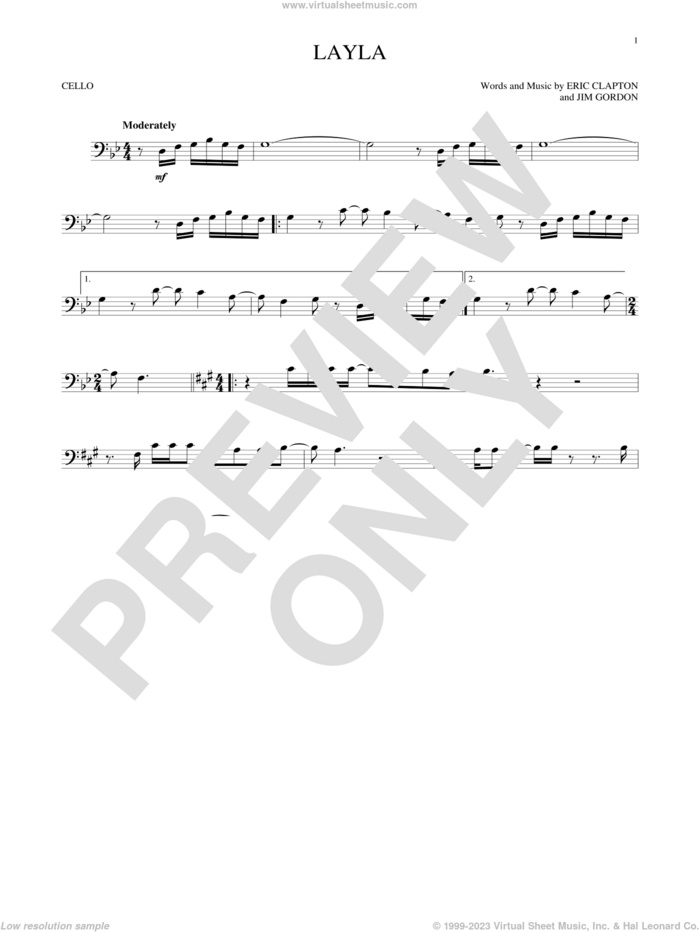 Layla sheet music for cello solo by Eric Clapton, Derek And The Dominos and Jim Gordon, intermediate skill level