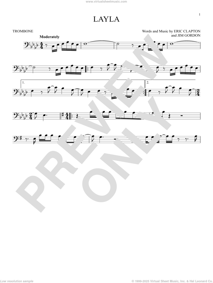 Layla sheet music for trombone solo by Eric Clapton, Derek And The Dominos and Jim Gordon, intermediate skill level