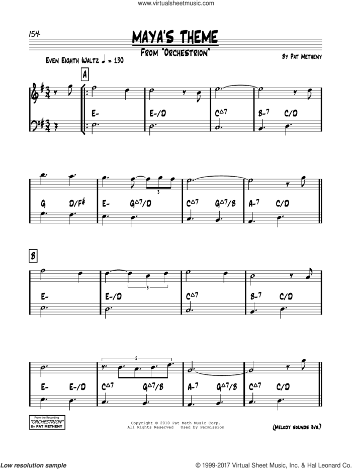 Maya's Theme sheet music for voice and other instruments (real book) by Pat Metheny, intermediate skill level