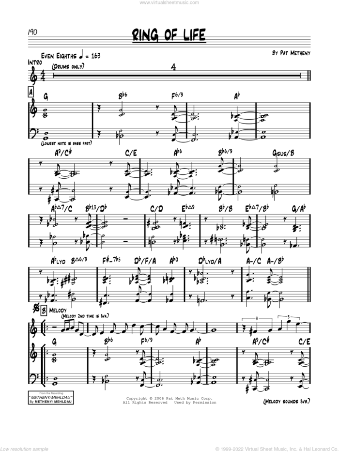 Ring Of Life sheet music for voice and other instruments (real book) by Pat Metheny, intermediate skill level