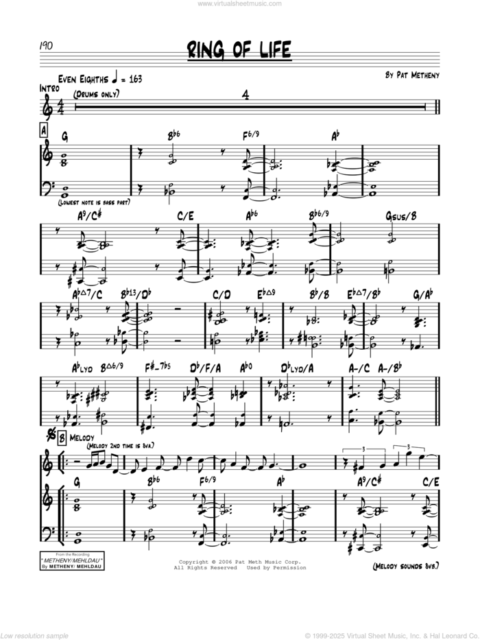 Ring Of Life sheet music for voice and other instruments (real book) by Pat Metheny, intermediate skill level