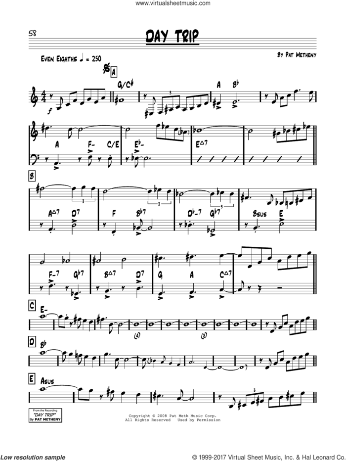 Day Trip sheet music for voice and other instruments (real book) by Pat Metheny, intermediate skill level