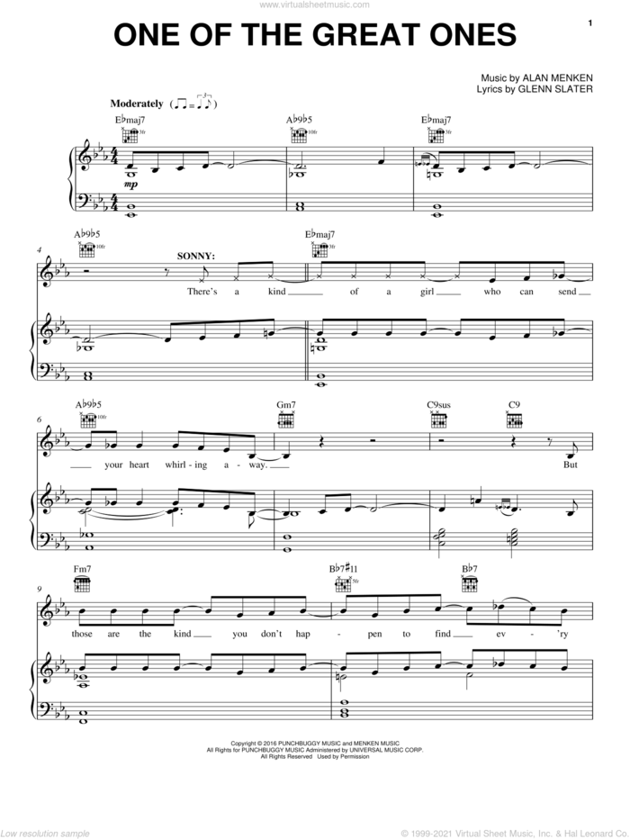 One Of The Great Ones sheet music for voice, piano or guitar by Alan Menken and Glenn Slater, intermediate skill level