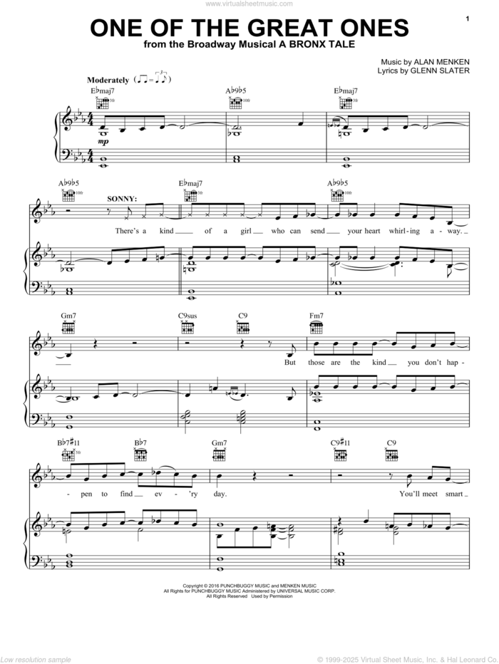 One Of The Great Ones sheet music for voice, piano or guitar by Alan Menken and Glenn Slater, intermediate skill level