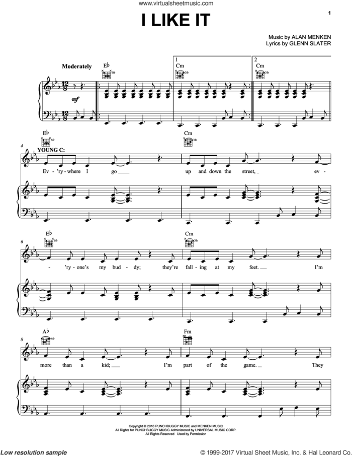 I Like It sheet music for voice, piano or guitar by Alan Menken and Glenn Slater, intermediate skill level