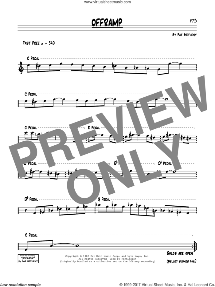 Offramp sheet music for voice and other instruments (real book) by Pat Metheny and Lyle Mays, intermediate skill level