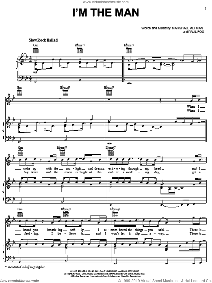 I'm The Man sheet music for voice, piano or guitar by Elliott Yamin, Marshall Altman and Paul Fox, intermediate skill level