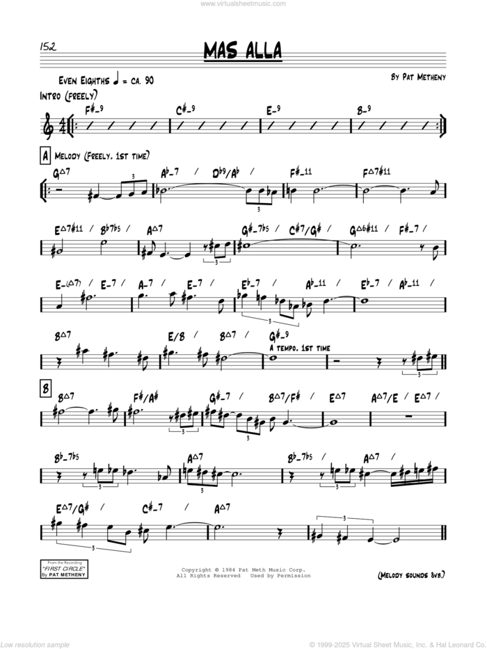 Mas Alla sheet music for voice and other instruments (real book) by Pat Metheny and Pedro Aznar, intermediate skill level