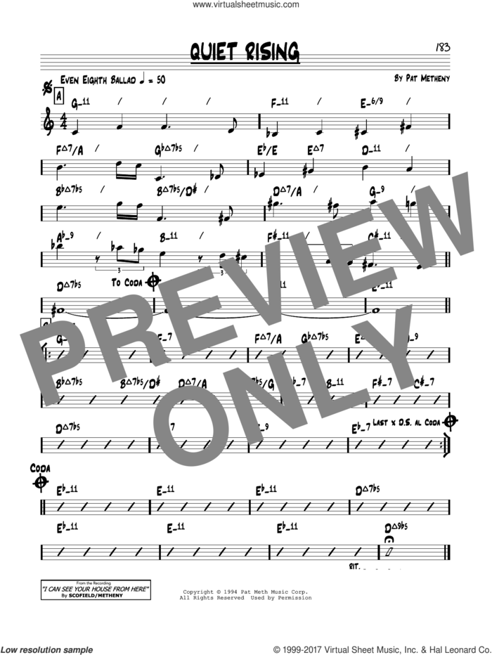 Quiet Rising sheet music for voice and other instruments (real book) by Pat Metheny, intermediate skill level
