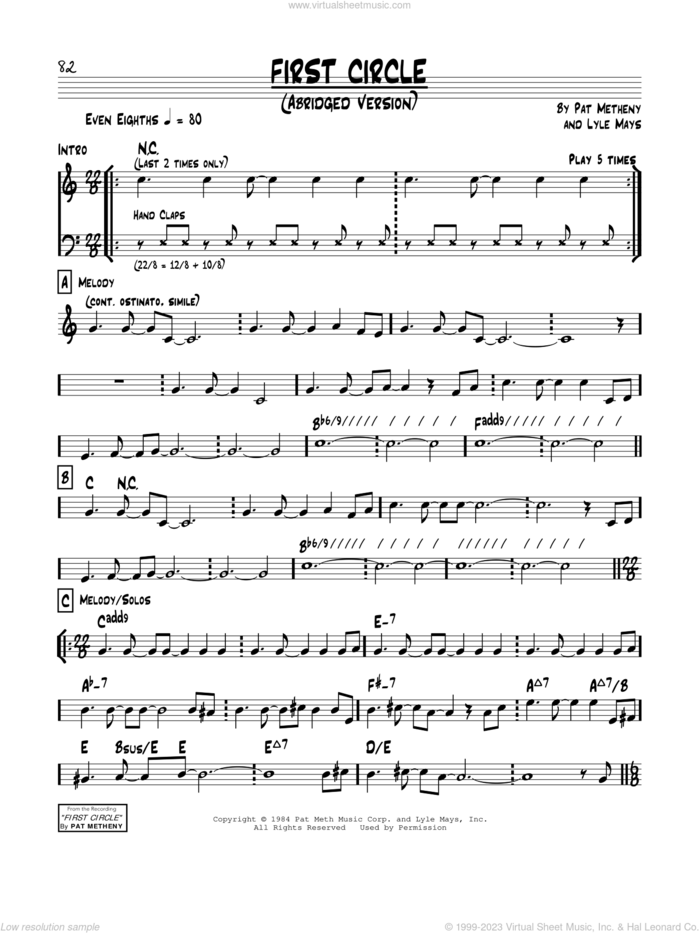 First Circle sheet music for voice and other instruments (real book) by Pat Metheny and Lyle Mays, intermediate skill level