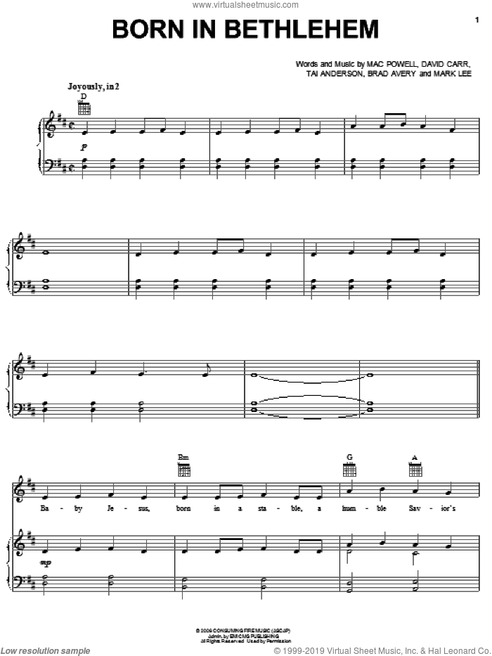 Born In Bethlehem sheet music for voice, piano or guitar by Third Day, Brad Avery, David Carr, Mac Powell, Mark Lee and Tai Anderson, intermediate skill level