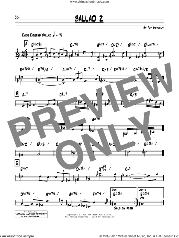 Ballad Z sheet music for voice and other instruments (real book) by Pat Metheny, intermediate skill level