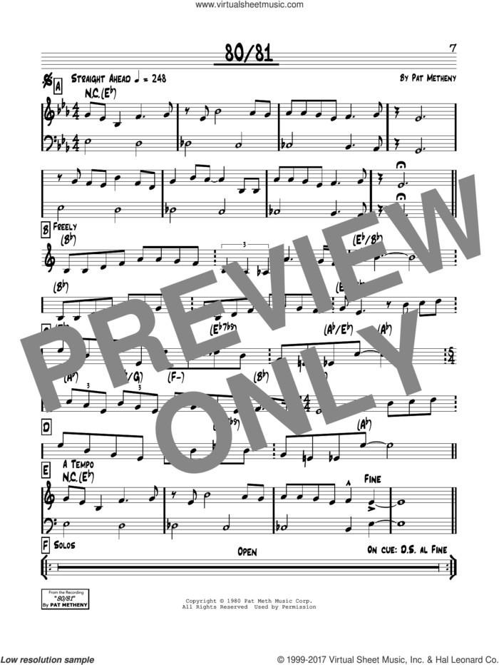 80/81 sheet music for voice and other instruments (real book) by Pat Metheny, intermediate skill level