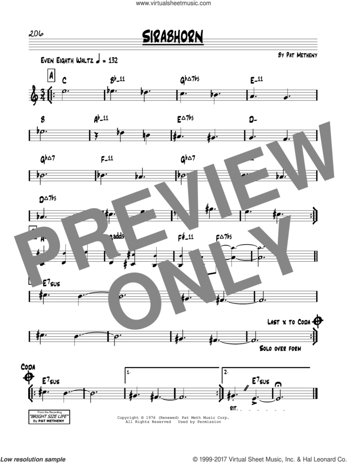 Sirabhorn sheet music for voice and other instruments (real book) by Pat Metheny, intermediate skill level