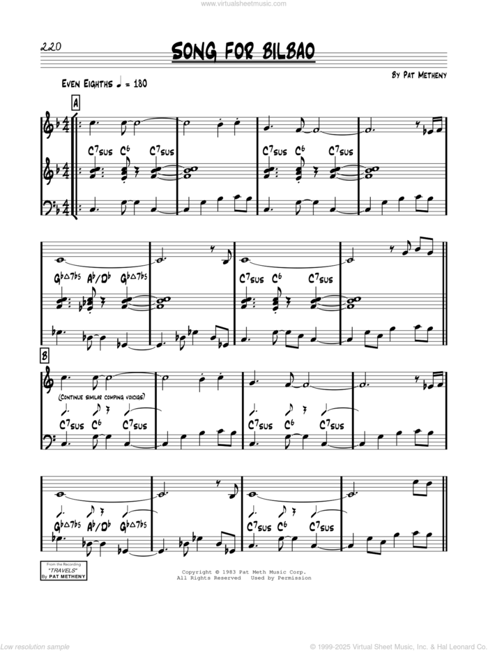 Song For Bilbao sheet music for voice and other instruments (real book) by Pat Metheny, intermediate skill level