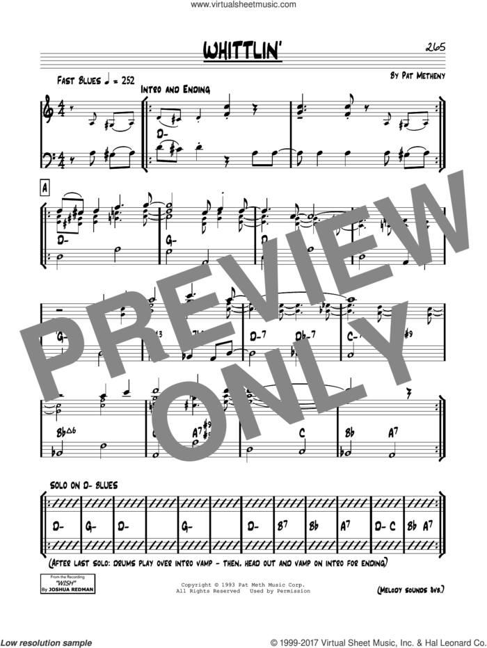 Whittlin' sheet music for voice and other instruments (real book) by Pat Metheny, intermediate skill level