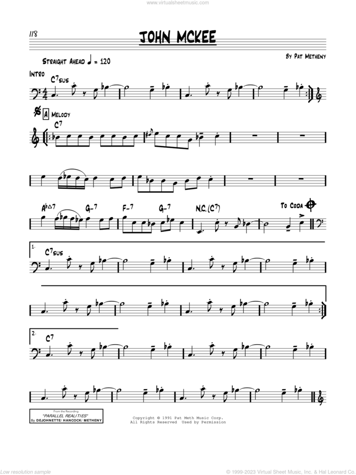 John McKee sheet music for voice and other instruments (real book) by Pat Metheny, intermediate skill level