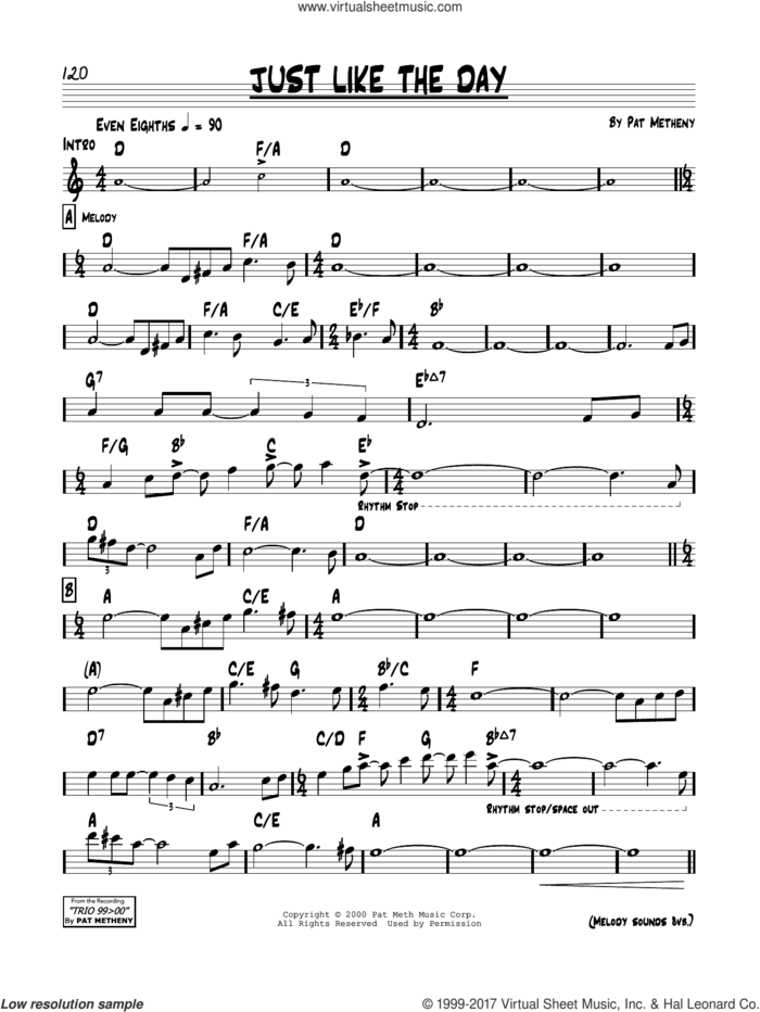 Just Like The Day sheet music for voice and other instruments (real book) by Pat Metheny, intermediate skill level