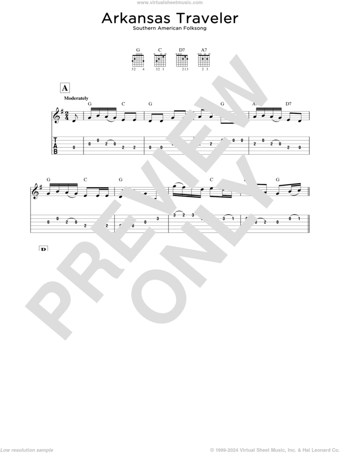 Arkansas Traveler sheet music for guitar solo, intermediate skill level