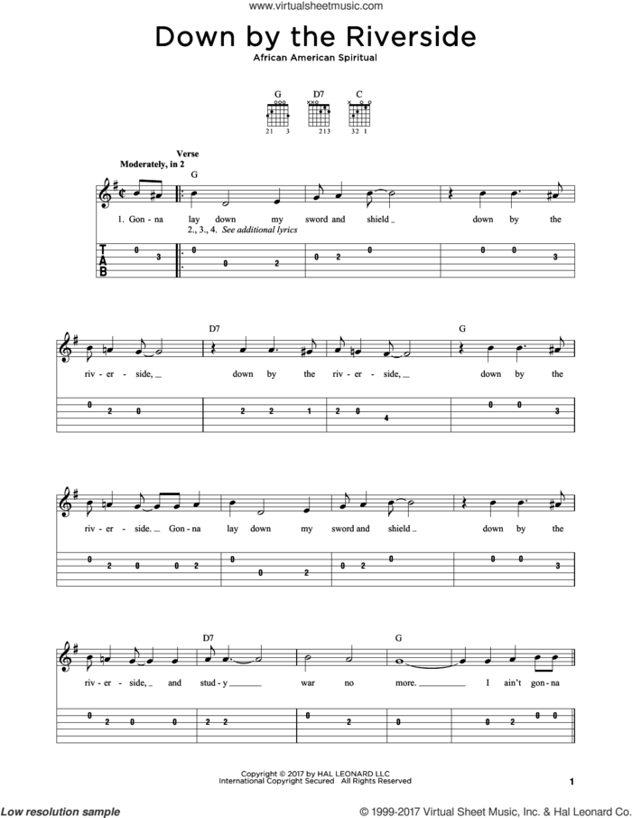 Down By The Riverside sheet music for guitar solo, intermediate skill level