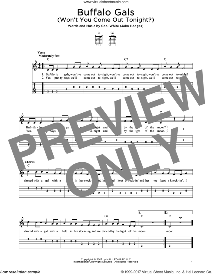 Buffalo Gals (Won't You Come Out Tonight?) sheet music for guitar solo by Cool White (John Hodges), intermediate skill level