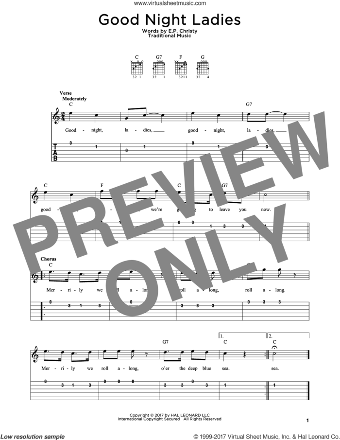 Good Night Ladies sheet music for guitar solo by E.P. Christy and Traditional Music, intermediate skill level