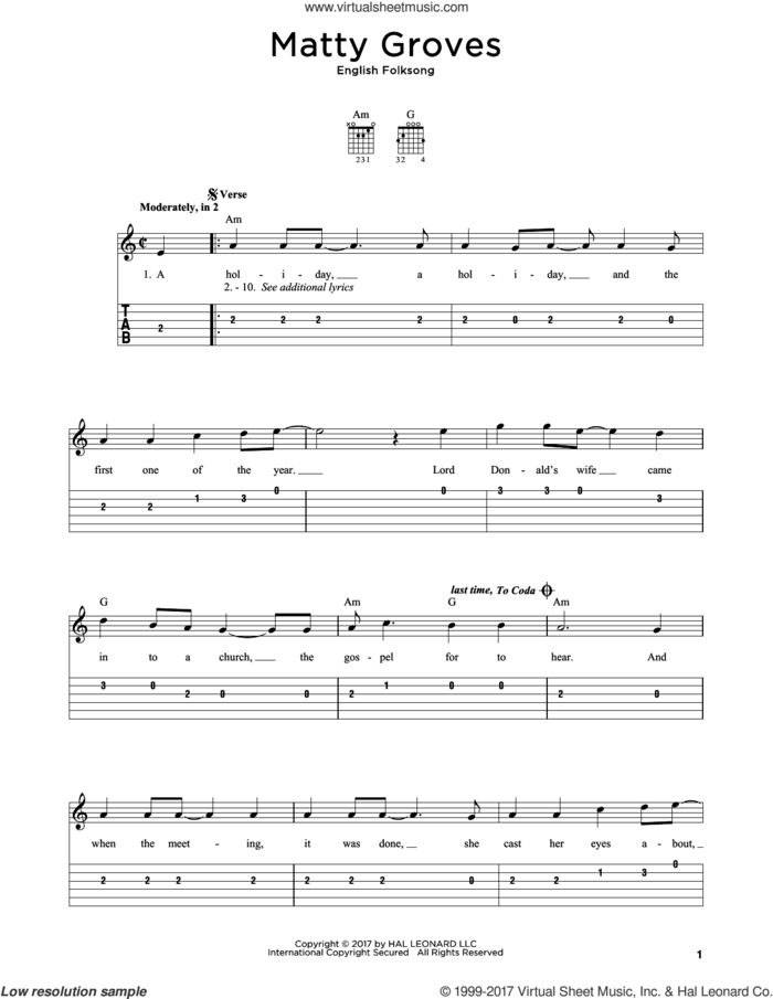 Matty Groves sheet music for guitar solo, intermediate skill level