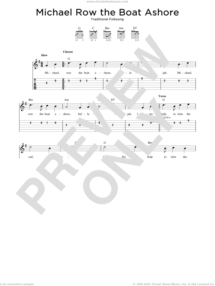 Michael Row The Boat Ashore sheet music for guitar solo, intermediate skill level