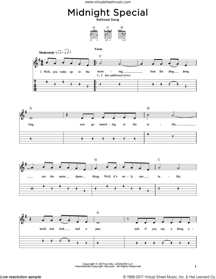 Midnight Special sheet music for guitar solo, intermediate skill level