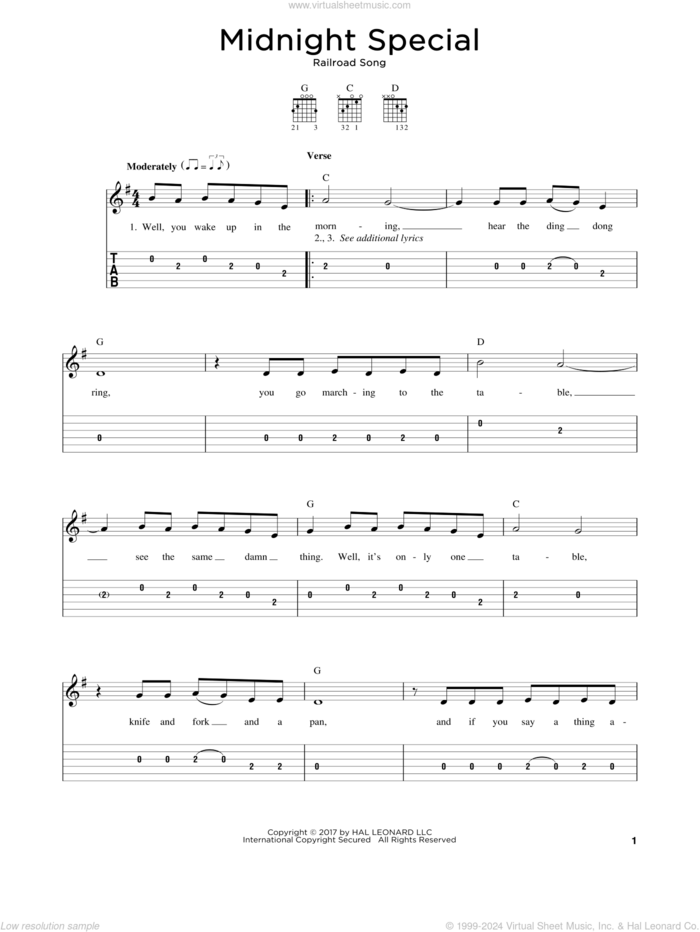 Midnight Special sheet music for guitar solo, intermediate skill level